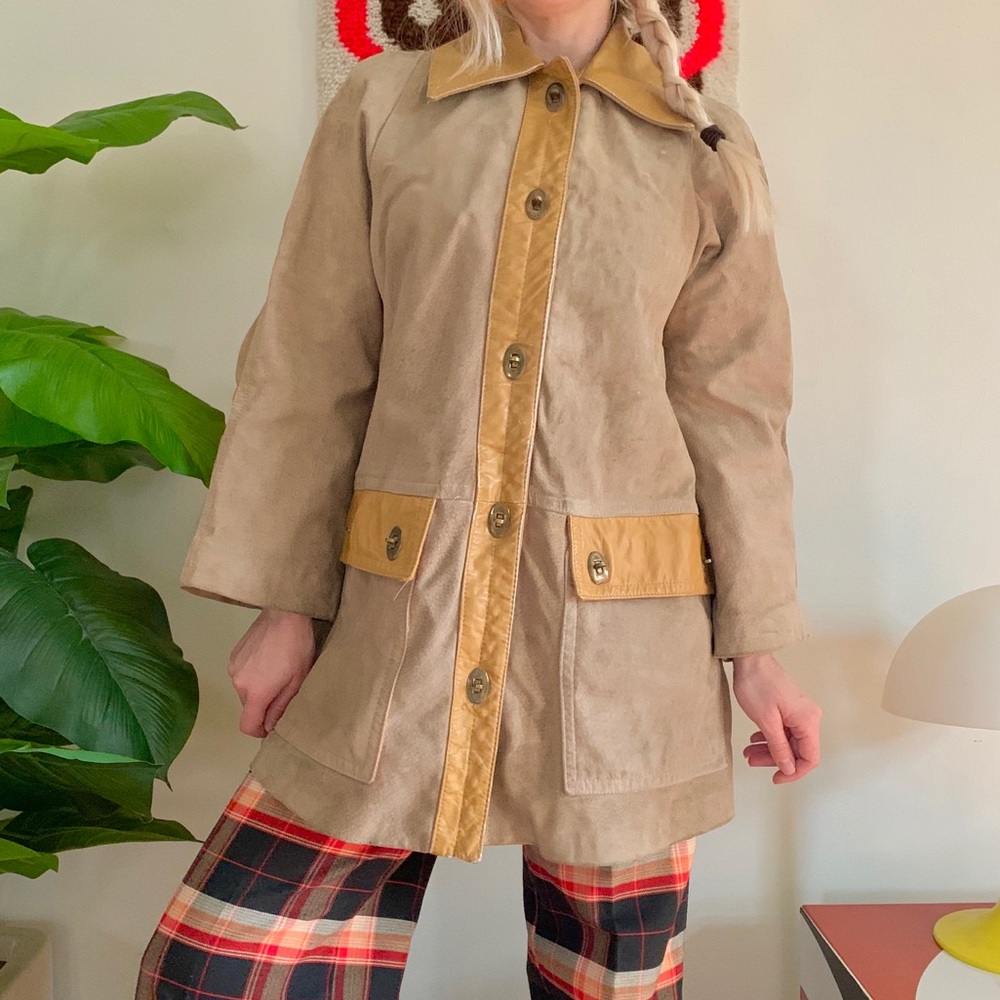 Distressed 70s tan suede + leather jacket